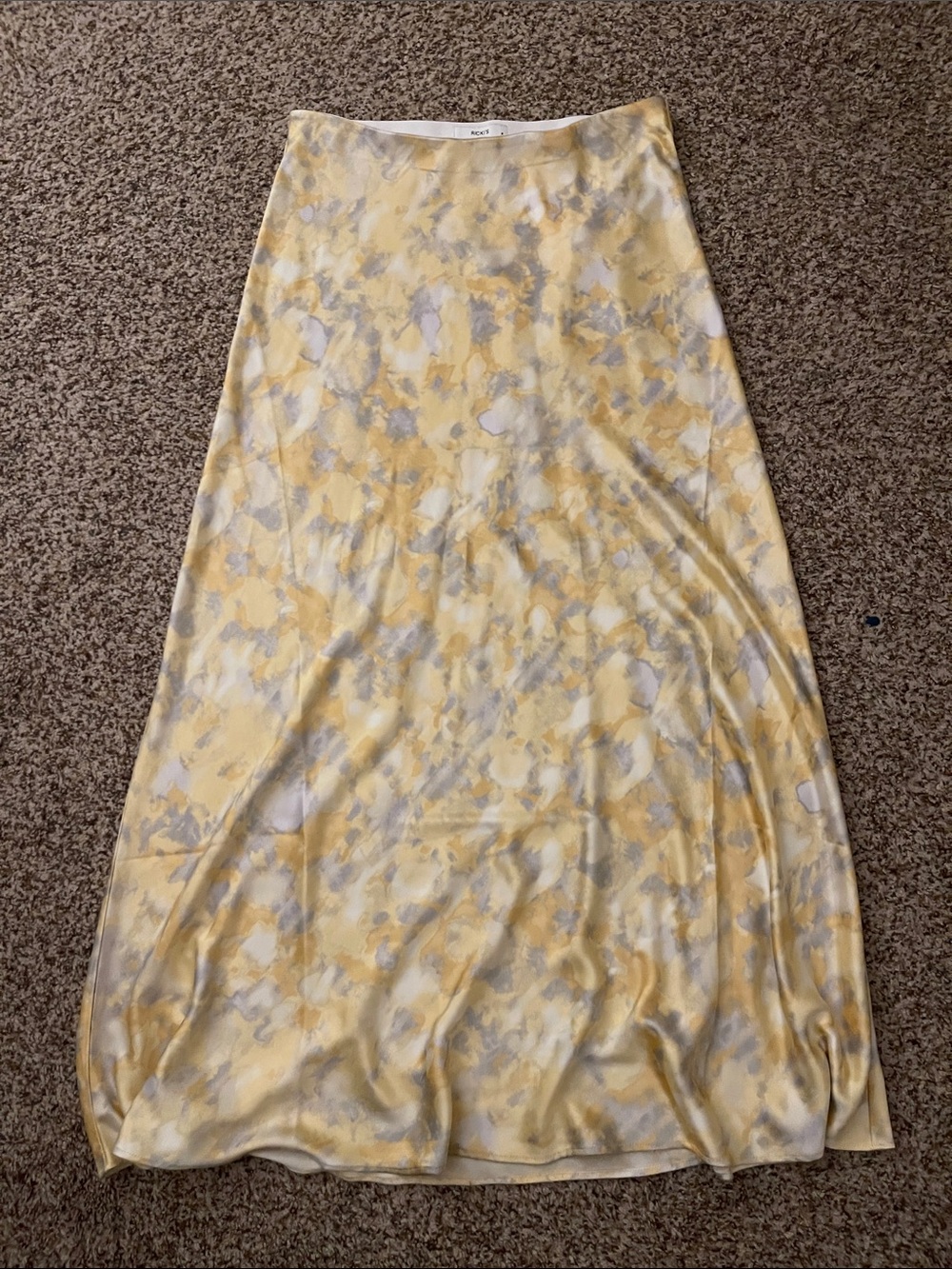 Silky Yellow Floral Midi Skirt